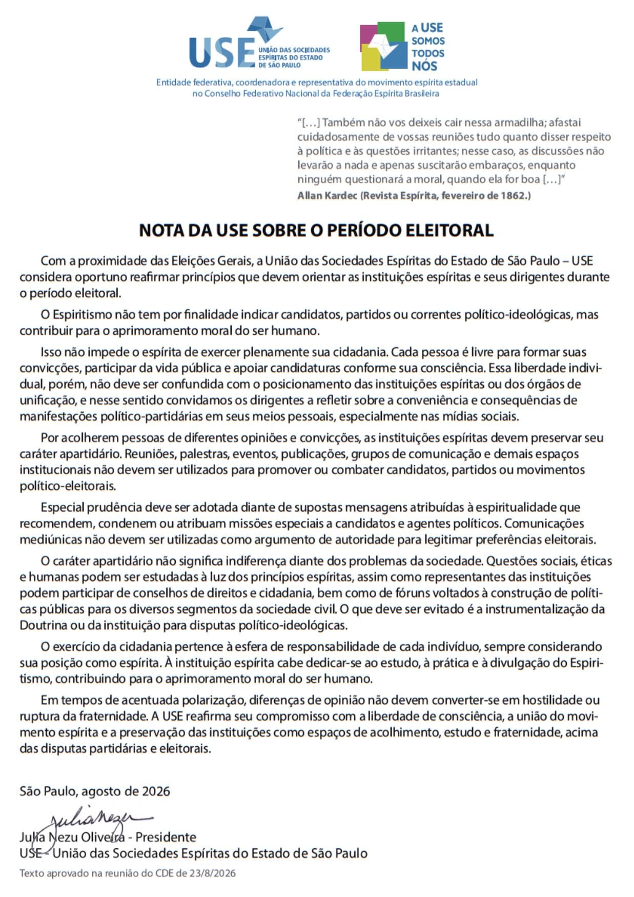 nota da use sobre o período eleitoral
